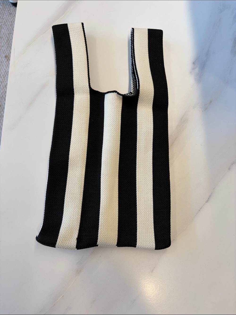Striped Black & White Knit Tote Bag - Women